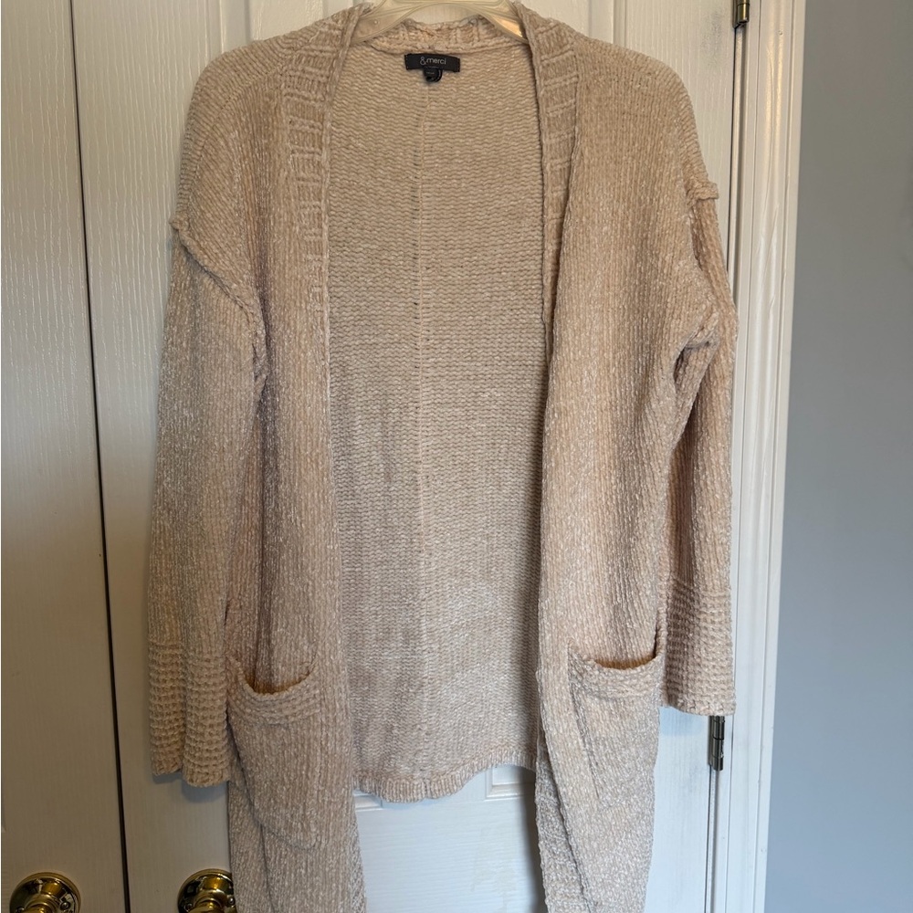 Beige Open-Front Cardigan